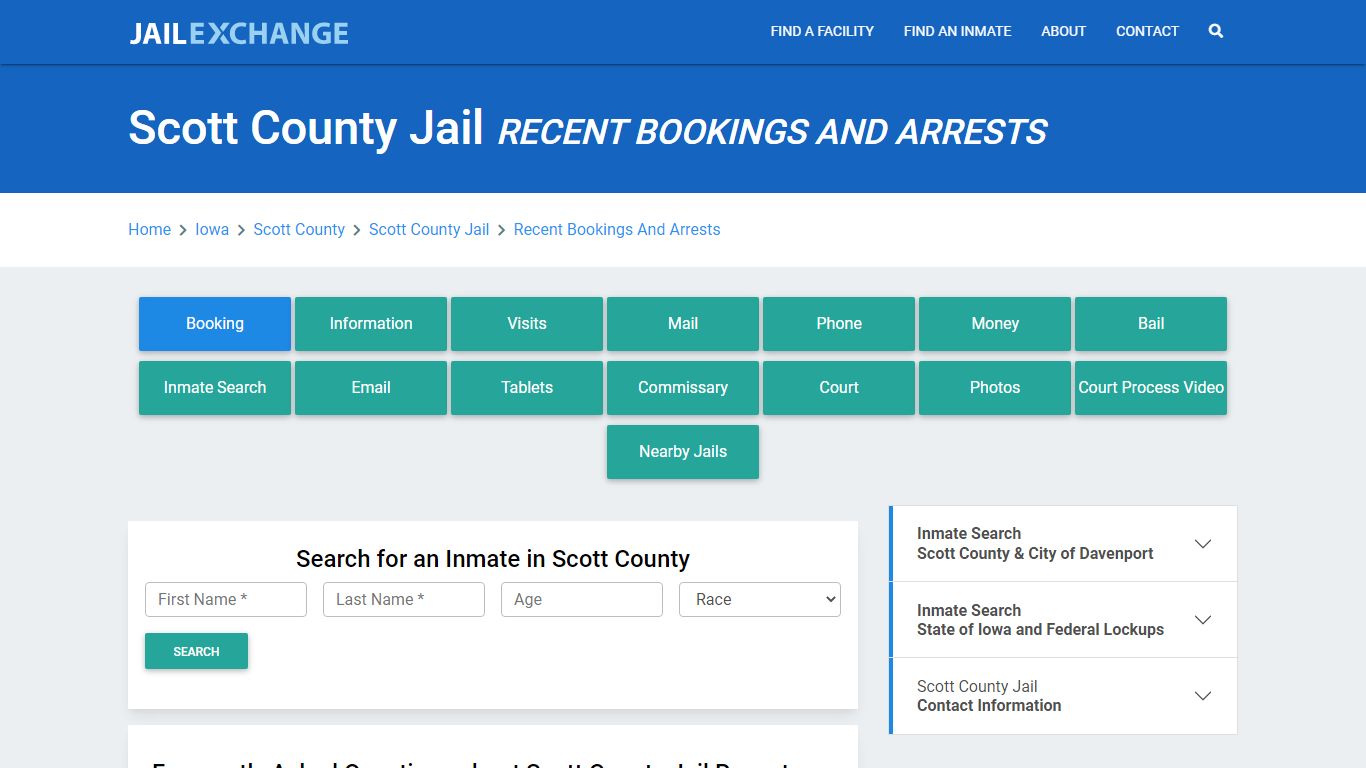 Scott County Jail IA Recent Arrests and Bookings - Jail Exchange